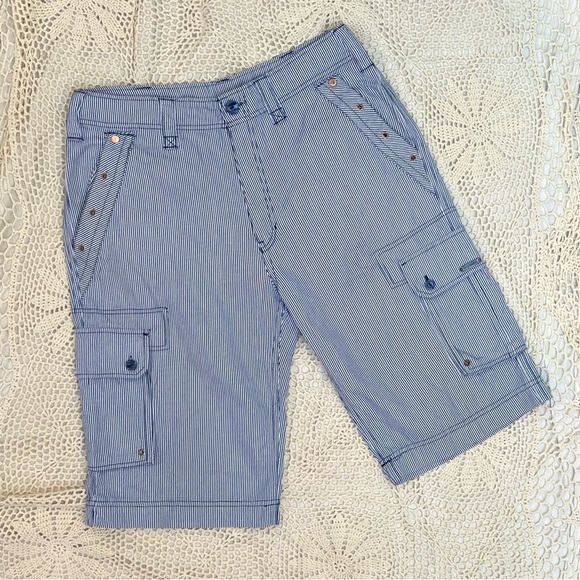 Men’s Imperious Delf Trading Inc Striped Blue & White Cargo Shorts - Size 32 - Picture 1 of 6